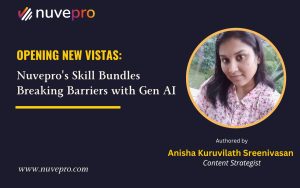 A futuristic illustration showcasing Nuvepro’s Skill Bundles leveraging Generative AI to break skill barriers and open new learning opportunities.